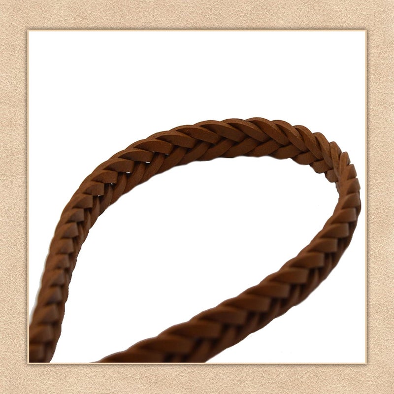 Aezzo Flat Braided Genuine Leather Cord (12.5x6 mm) - 1.1 Yard Real Leather String for Making Bracelets, Jewelry, Belt and DIY Projects - Handmade 5 Ply Braided Leather Straps (Brown) - Image 4